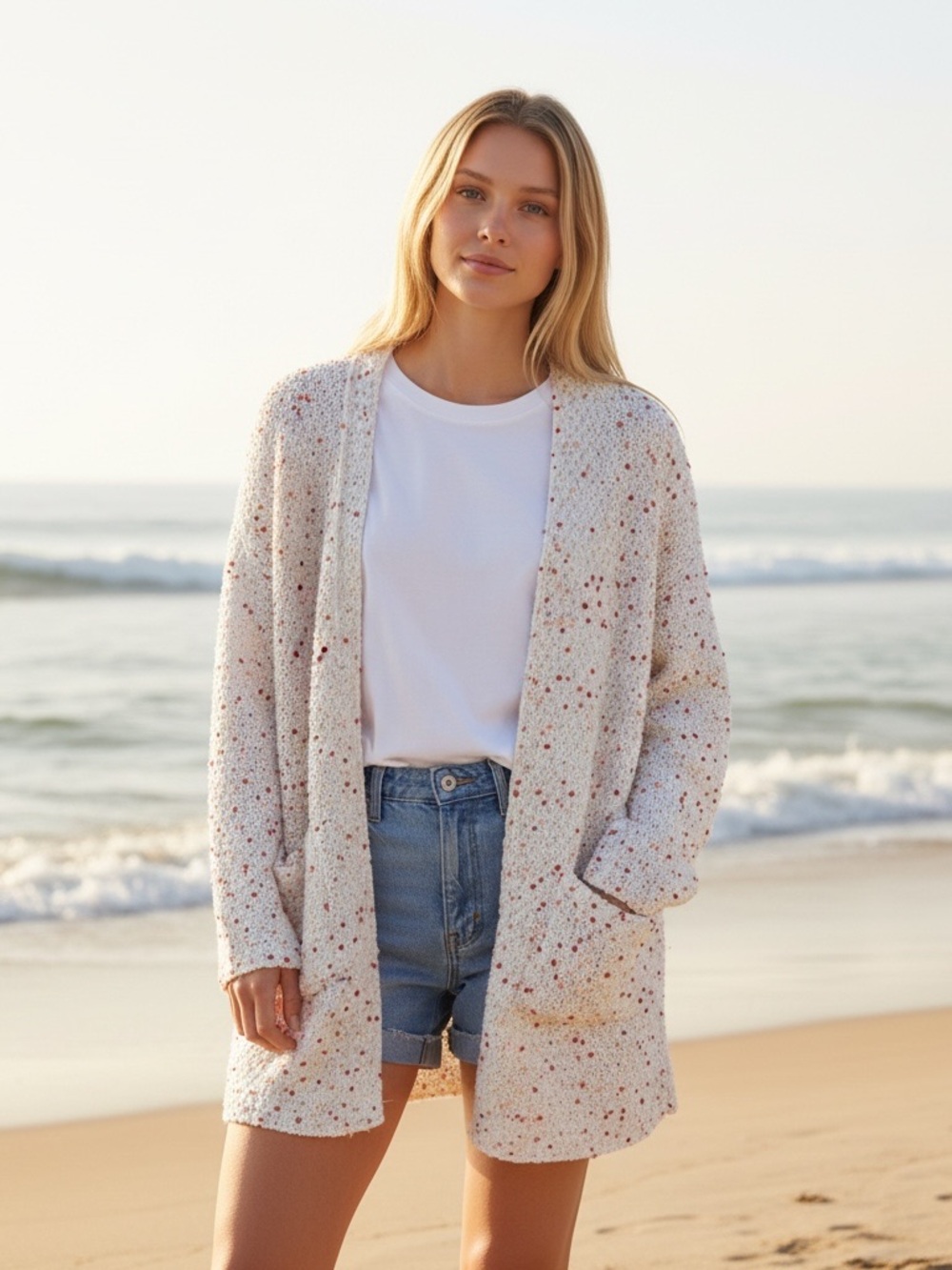 Cream Speckled Open-Front Cardigan Sweater - Women - Maurice’s medium